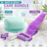 2 in 1 Silicone Bath & Skincare Value Bundle – Shower Brush, Back Scrubber & Face Cleansing Brush Set