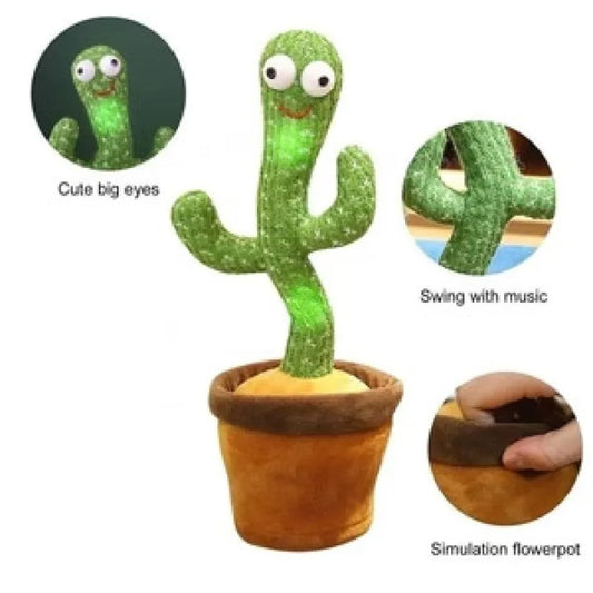 Dancing Cactus Toy – Singing, Talking, Voice Recording Plush with USB Rechargeable Function – Fun Educational Gift for Babies and Kids (Ages 6 Months & Up) - Rechargeable - With Cap