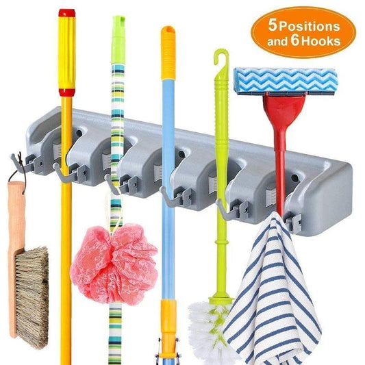 5 in 1 Broom and Mop Holder Wall Mounted Mop Rack Cleaning Tool Hook Wall Hook