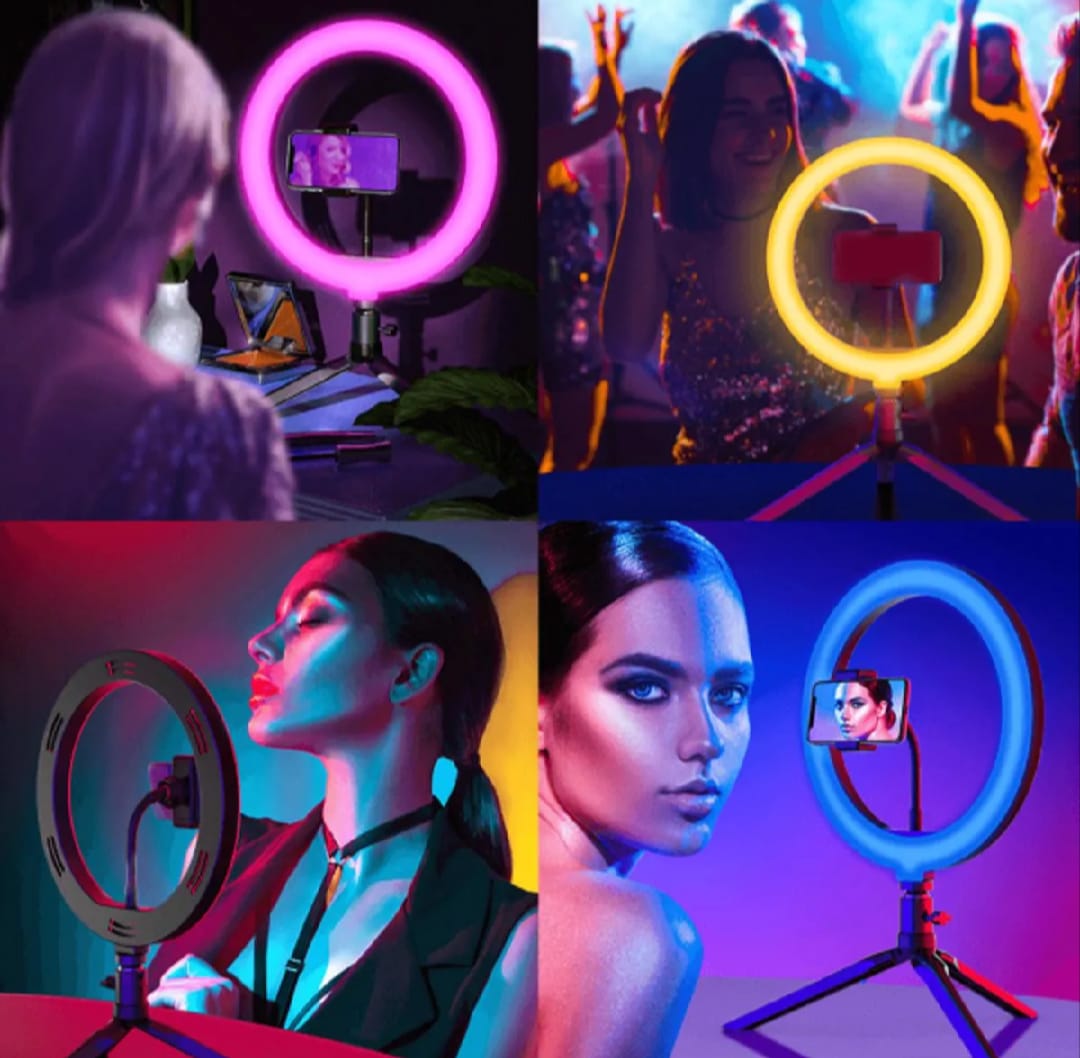 RGB Ringlight 26 CM MJ26 With Mobile Holder Adjustable Lighting For Photography Video Recording Makeup And Live Streaming
