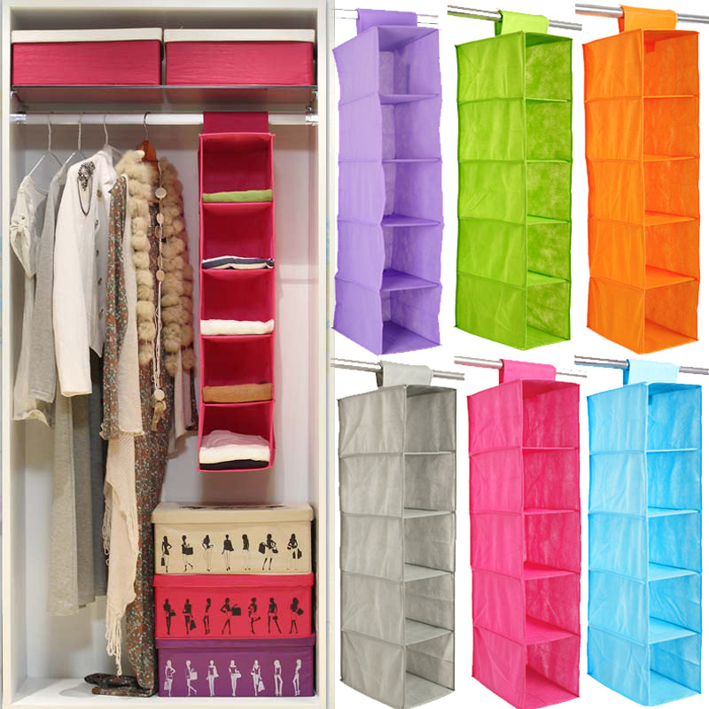 5 Shelf Clothes Hanging Organizers Pant Organizer Wardrobe Section Storage Closet Organiser