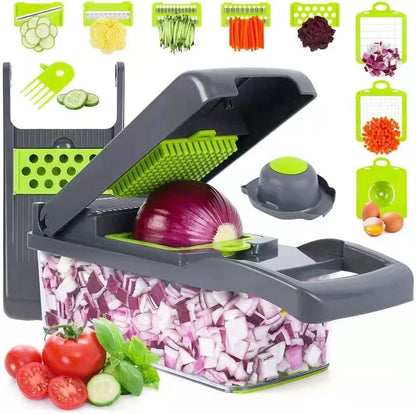 14-in-1 Multifunction Vegetable Chopper & Mandoline Slicer with 8 Interchangeable Stainless Steel Blades