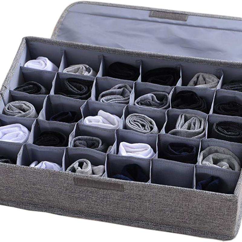 Underwear Socks Storage Organizer with Lids Foldable Closet Drawer Divider 24 Cells, Storage Box