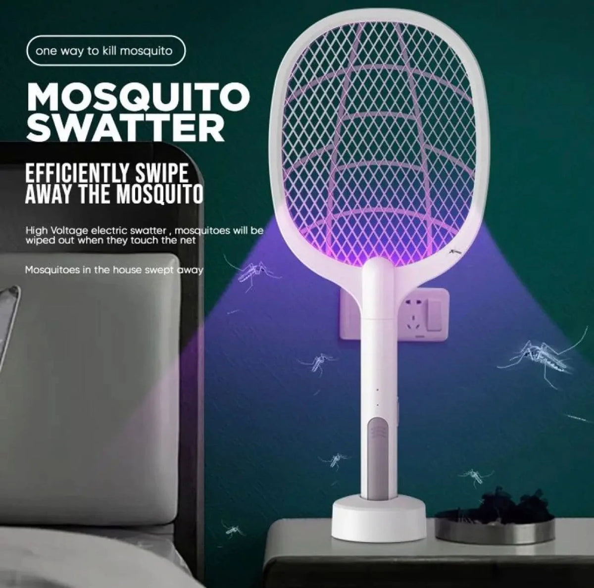 USB Rechargeable Mosquito Racket With Stand – Electric Insect Killer Bat For Indoor And Outdoor Use