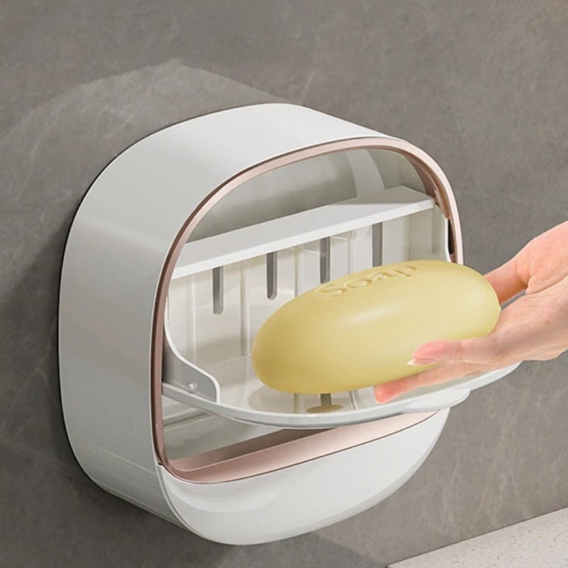 1PC Soap Box Wall Mounted Light Luxury Soap Holder Punch Free Drain Laundry Soap Box Easy Cleaning