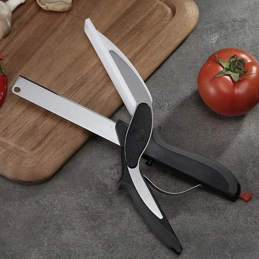 New Smart Clever Cutter Scissor 2 In 1 Cutting Board Utility Cutter Stainless Steel Outdoor Vegetable Knife Multi Function