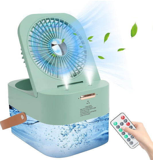 Mini Fan with Cool Mist, Portable Air Cooler, USB Table Fan, Desk Fan with 3 Wind Modes and Brightness Adjustment, Table Fan for Home, Office