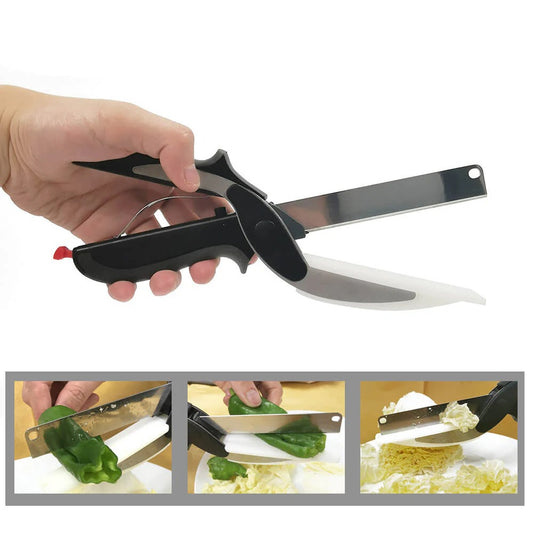 New Smart Clever Cutter Scissor 2 In 1 Cutting Board Utility Cutter Stainless Steel Outdoor Vegetable Knife Multi Function